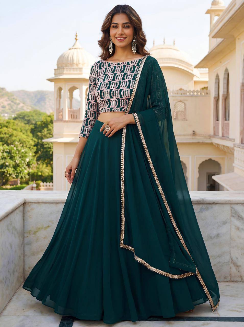 Deep Georgette vol 32 Green Lehenga choli manufacturers in Jaipur